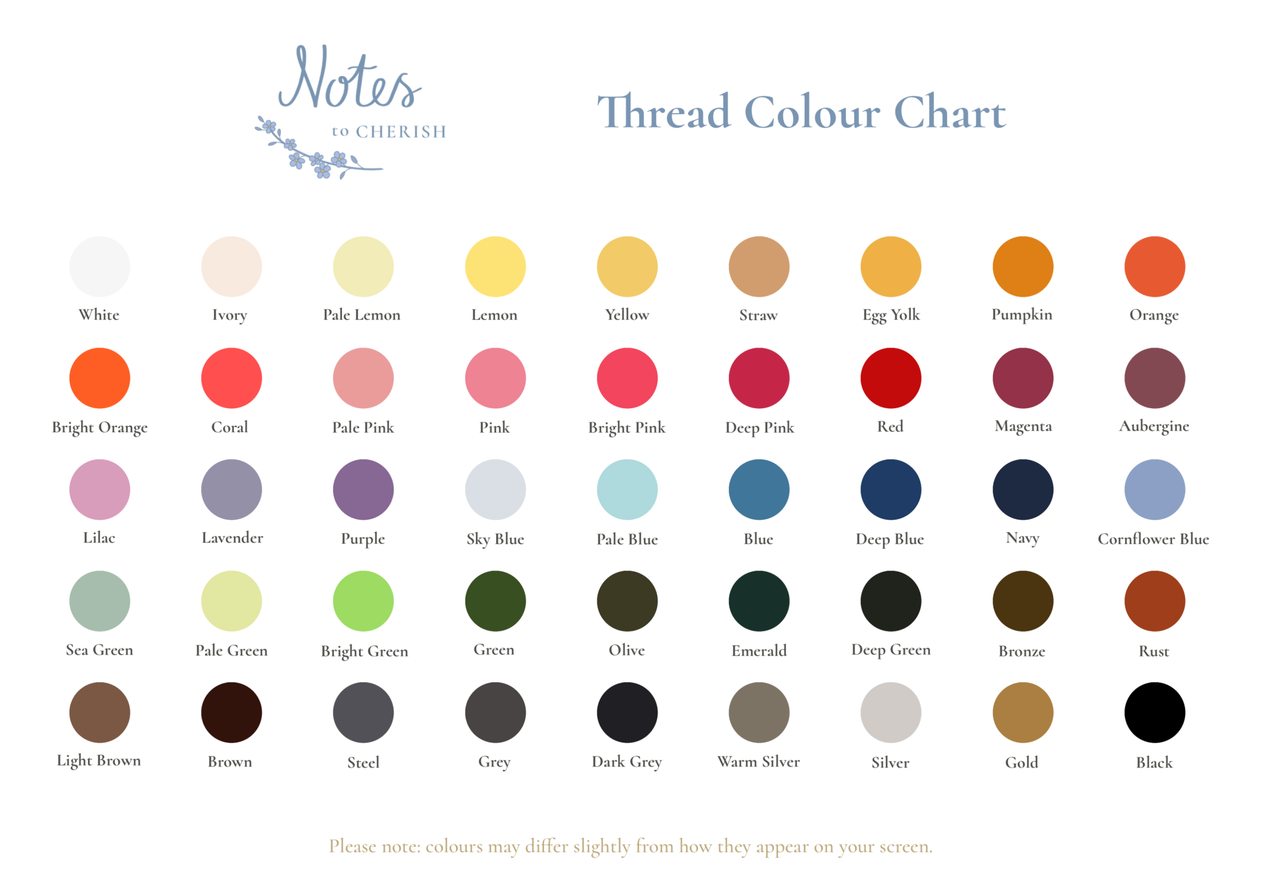 Thread Colour Chart thread chart